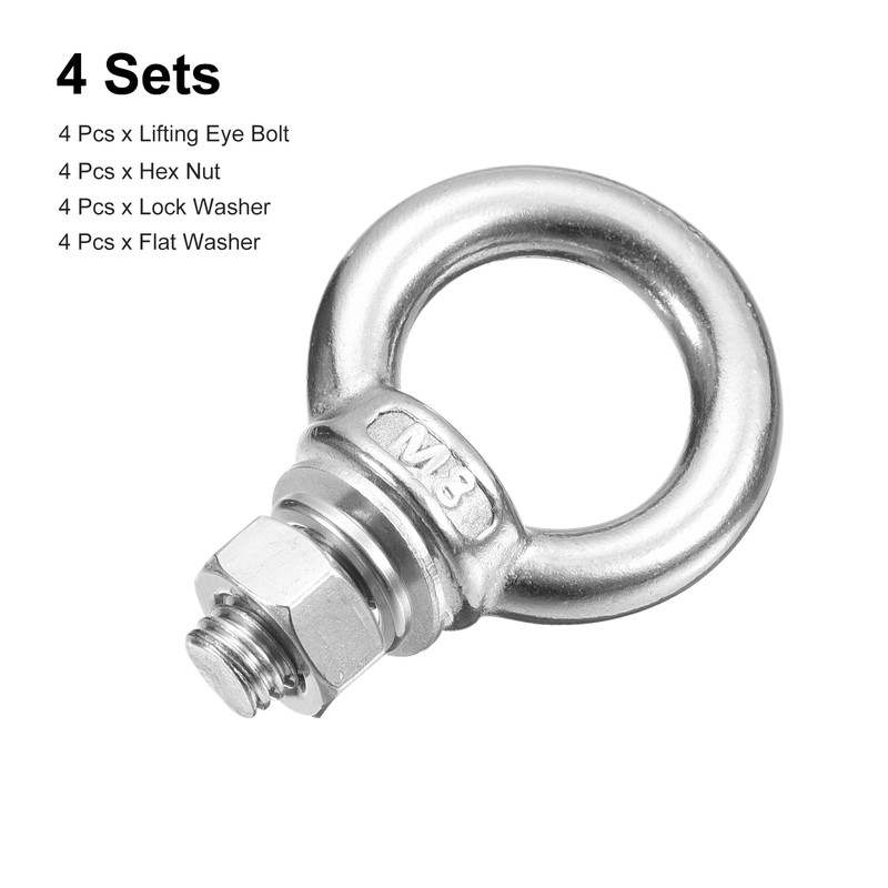 QUARKZMAN 4 Sets M8 x 20 mm Eye Bolt with