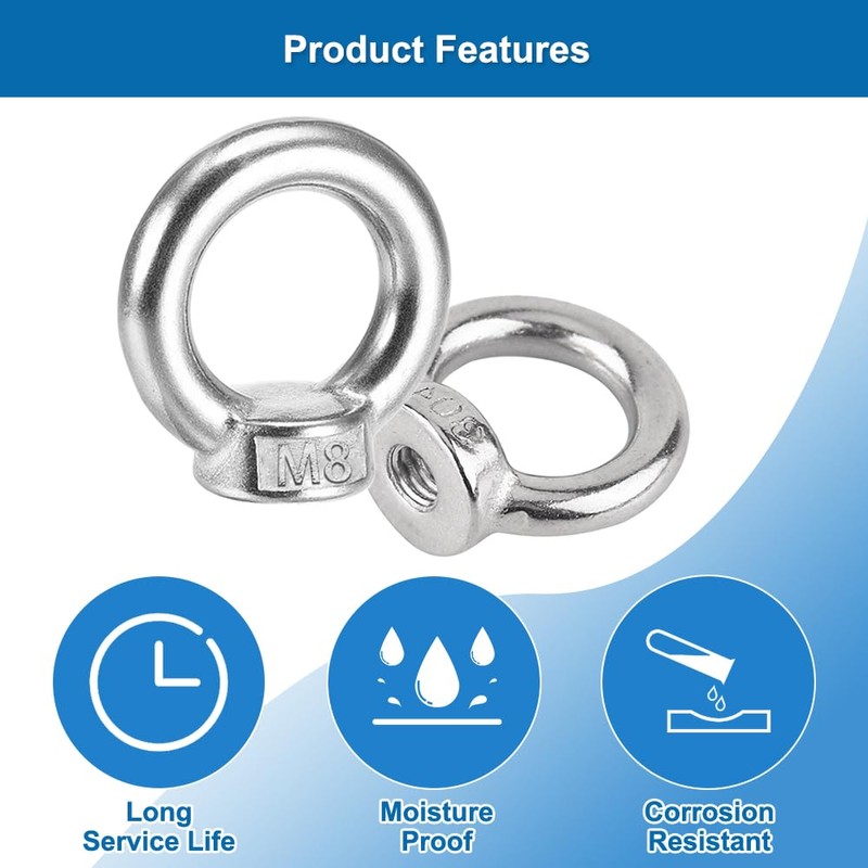 5 Stück 304 Augenmutter M8,Augenmutter 304 Edelstahl,Ösenmutter Ringmuttern,Hardware Ringösen,Ringmutter Zubehör,Ringschrauben
