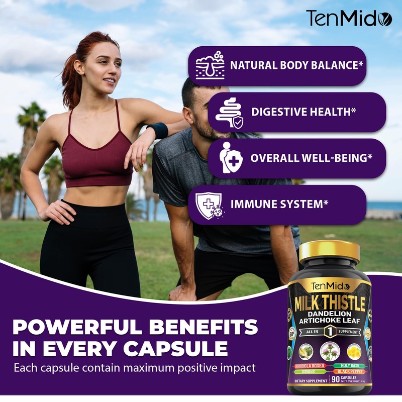 Tenmido Milk Thistle Supplements - 6in1 with Dandelion, Artichoke Leaf,