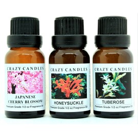 3 Bottles Set, 1 Japanese Cherry Blossom, 1 Honeysuckle, 1 Tuberose 1/2 Fl Oz Each (15ml) Premium Grade Scented Fragrance Oils by Crazy Candles