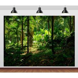 CORFOTO 7x5ft Tropical Forest Backdrop Jungle Forest Photography Backdrop Rainforest Green Natural Scenery Background Safari Theme Party Decoration Photo Banner Props