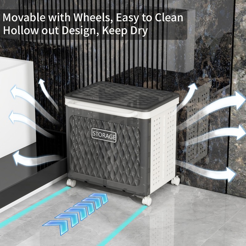 Laundry Hamper with Wheels and Lid, Foldable Clothes Basket for