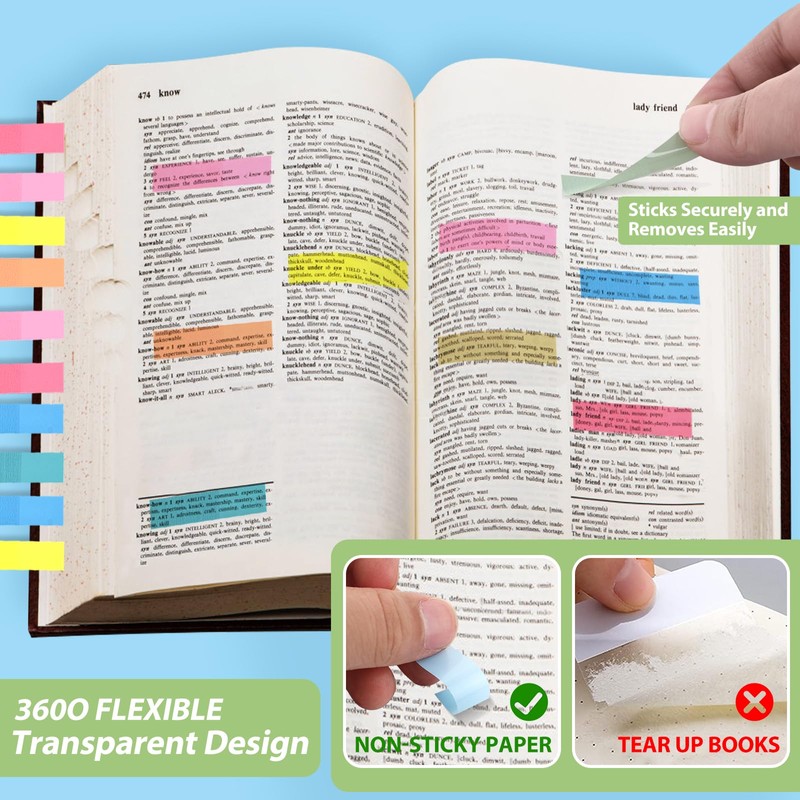 Lysas 2800pcs Morandi Sticky Book Tabs, Transparent Page Markers Colored,
