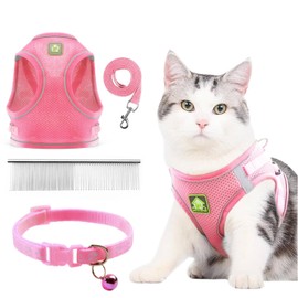 CUEMOON Cat Harness with Lead, Soft Harness for Cats, Cat Lead with Harness for Cats, Adjustable Cat Harness Set, Cat Harness, Soft Harness for Cats (Pink, S)
