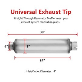 TECTRUC 4" Inlet Diesel Exhaust Muffler,4 Inch Inlet/Outlet Resonator Muffler Straight Through Stainless Steel 30" Whole Length XS2772,Welded On Resonator