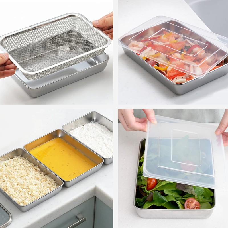 YAMAZEN, 7-Piece Set Stainless Steel Stackable Kitchen Food Containers With