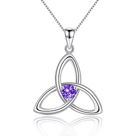 Celtic Birthstone Necklace Women's 925 Sterling Silver Pendant Necklace for Women, Lucky Charm Celtic Pendant Chain Length 40 + 5 cm, Gift Packaging, Metal, Amethyst