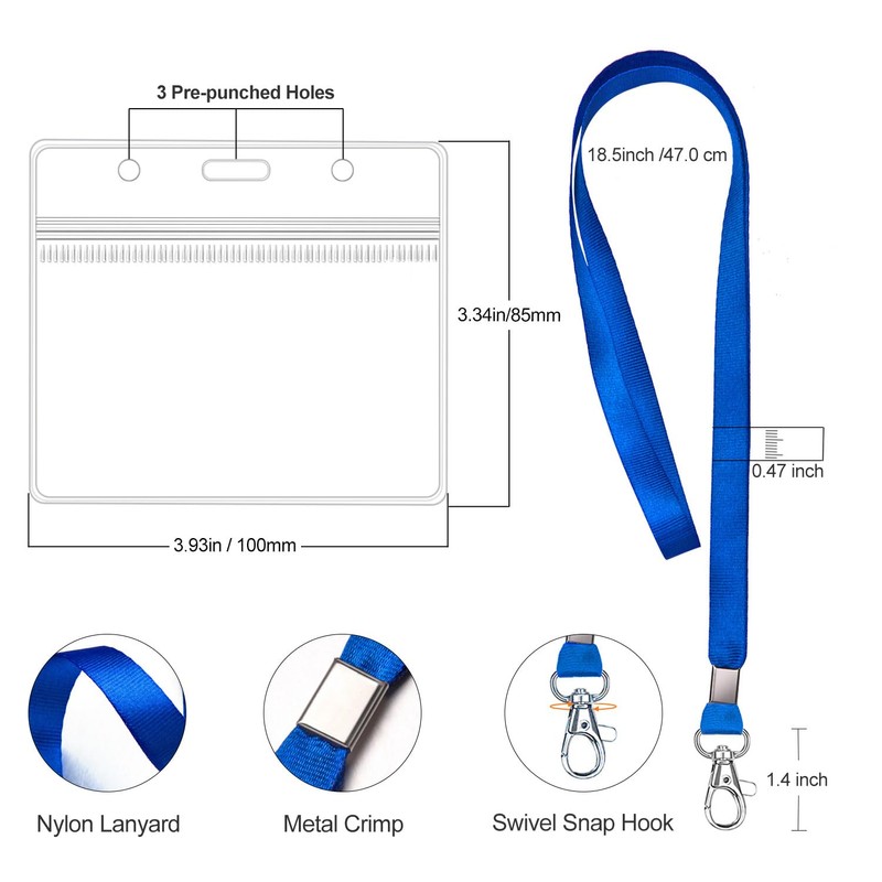 WILLIZTER Clear ID Badge Holder with Lanyard Water Proof Horizontal