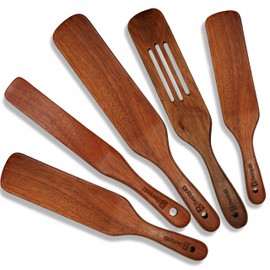 Wooden Spurtle Set – 5 Pcs Acacia Spurtle Spatula for Cooking - Natural Surtle Kitchen Tools for Nonstick Cookware, Salad Mixing, Serving & Stirring