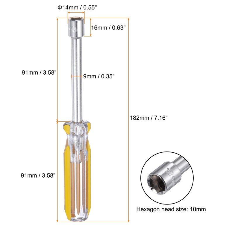 sourcing map Metric Nut Driver 10mm CR-V Non-Magnetic Tip Solid