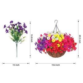 BIG KEYS Faux Hanging Plants Flowers Basket Decoration, Fake Silk Morning Glory in Planter UV Resistant Realistic Artificial Flower for Outside Porch Patio Balcony （Colour Mixture
