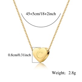 KENYG S925 Silver A-Z Capital Initial Heart Pendant Adjustable Necklaces for Women Girls Lady for Christmas Birthday Graduation Choker Gold Tiny Necklaces Fashion Jewellery (C)