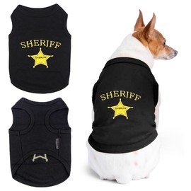 Parisian Pet Dog Tshirt - Embroidered “ Sheriff “ Dog Shirt - Lightweight and Skin Friendly Dog Clothes - Sleeveless Black Dog Tee Shirts - Machine Washable Dog Shirts for Medium Dogs - M