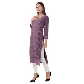 Ladyline Long Tunic Kurti Womens Georgette Chikankari Embroidered Sequins Kurta Top (42/Mouve)