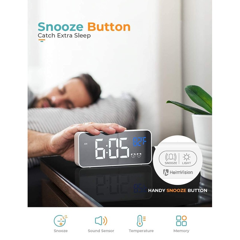 Digital Alarm Clock, with Large Led Temperature Display, Portable Alarm
