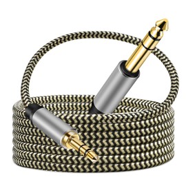3.5 mm to 6.35 mm Audio Cable 20Ft, Gold-Plated Terminal Silver Color Zinc Alloy Housing 3.5mm 1/8" Male TRS to 6.35mm 1/4" Male TRS Nylon Braided Stereo Audio Cable for Cellphone (20Ft)