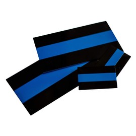 ALUMINUM Thin Blue Line Sticker Emblems | In Support of Police Officers and Law Enforcement | Bundle - 4 items: 2 Blue Line (3.5” x 2”), 2x License Stickers (1.5” x 1”) Perfect For Cars and Trucks