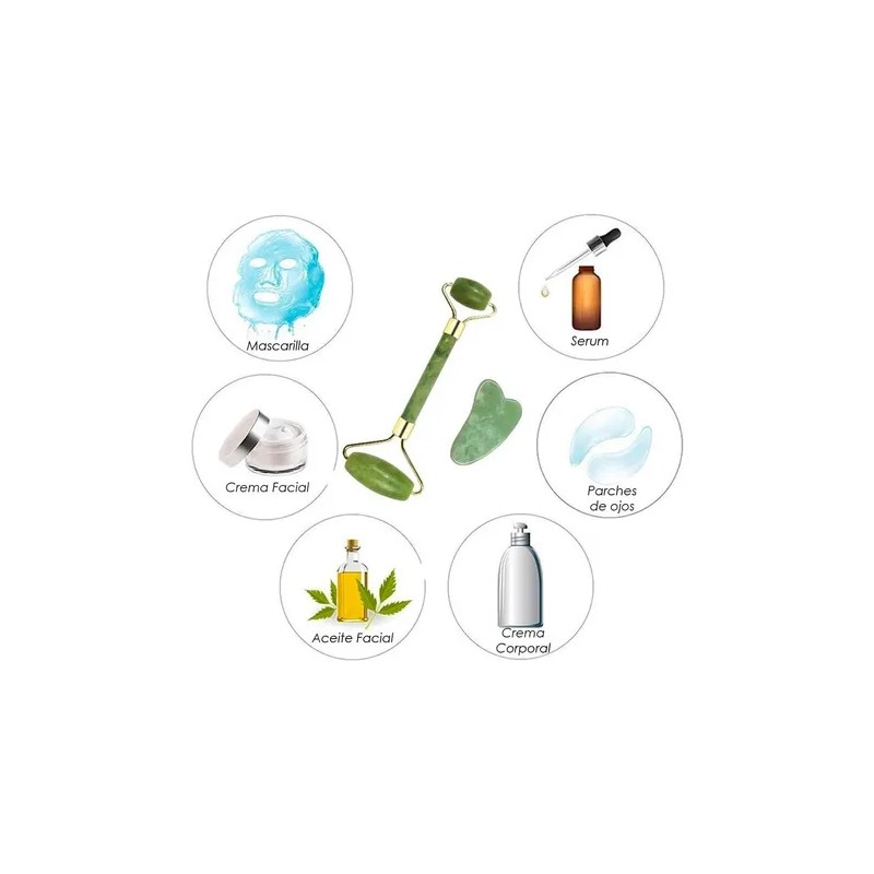 Kit Rodillo Y Gua Sha De Jade cepillo Facial antifaz