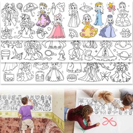 Children's Drawing Roll, Coloring Paper Roll for Kids Gift,120 * 11.8 Inches DIY Painting Drawing Paper Roll, Sticky Drawing Paper Roll, Early Educational Toys for Kids (Cute Princess)