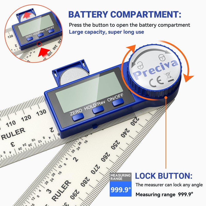 Preciva Digital Protractor with Screen Hold and 180° Rotating Function,
