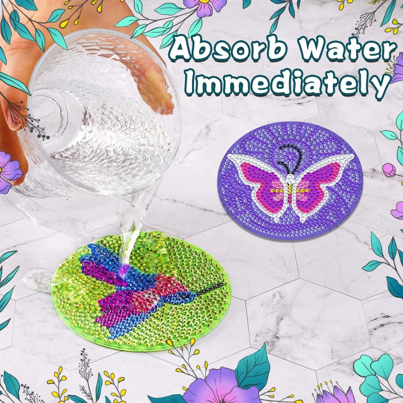 UPINS 8Pcs Diamond Painting Coasters for Drinks DIY Coaster Diamond
