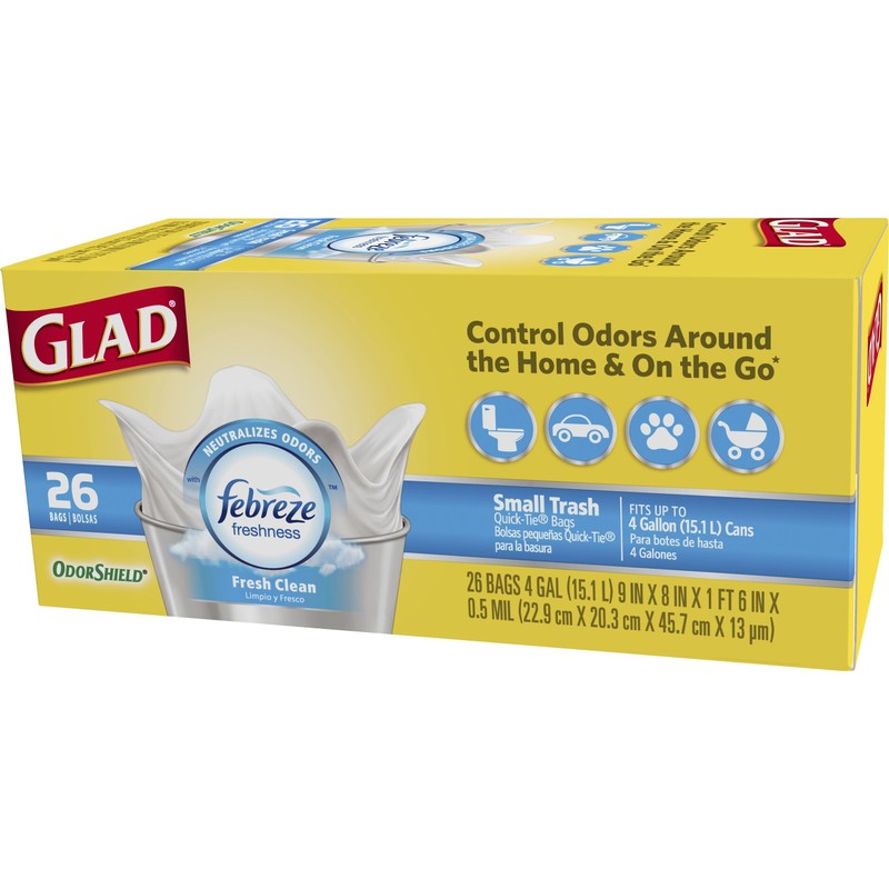 Glad Small Trash Bags 4 Gallon, Febreze Fresh Clean Garbage