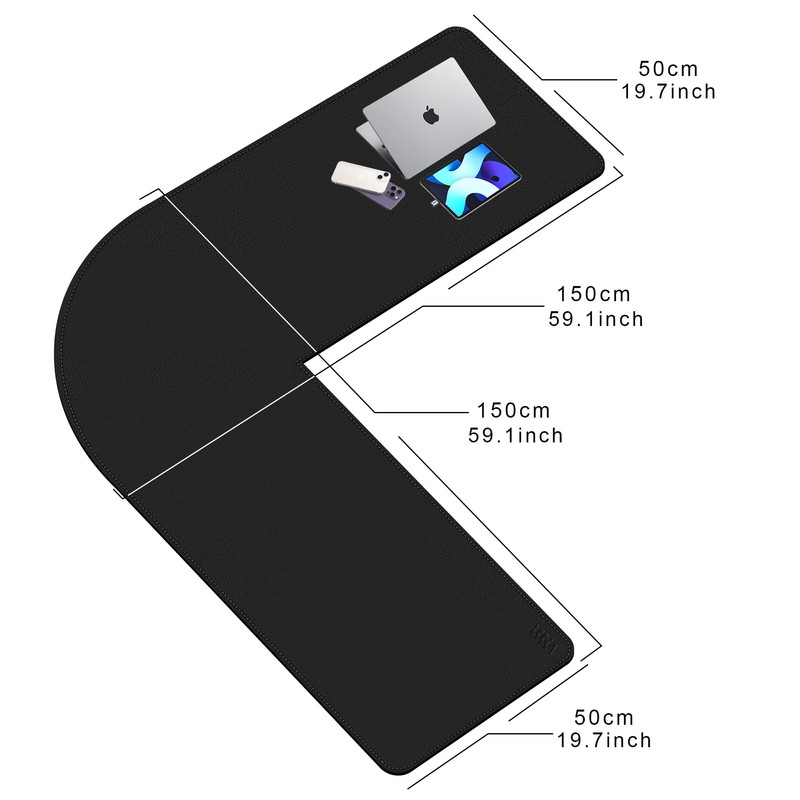 Vyaaa L Shaped Leather Desk Pad, 59" x 59" x