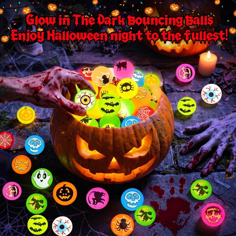 Tiaxidex 72PCS Halloween Party Favors, Bouncy Balls, Glow In The