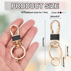 sourcing map 4 Pcs Metal Keychain Key Clip Hook, Key Ring Holder Organizer Swivel Clasp Keyring Leather Key Chain Clips Buckle for Car Accessories Bag Wallet, Gold Tone/Multicolor