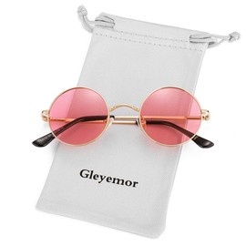 Gleyemor Polarized Round Sunglasses for Men Women Hippie Small Circle Glasses Red Yellow Lenses (Gold/Clear Pink)