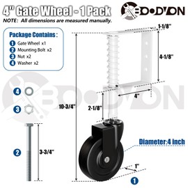BOODVON 4" Heavy Duty Gate Caster, Spring Loaded Gate Wheels, Gate Caster Wheel with 360° Rotation for Wooden Gate Fence, Metal Tube Gate, 220 Lbs Capacity, White, 1 Pack
