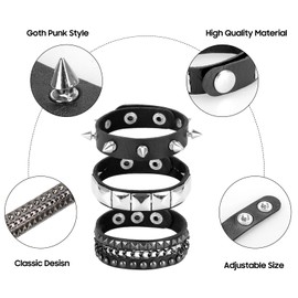 3 Pcs Punk Studded Bracelet Set 80s 90s Emo Jewelry Accessories Rivet Punk Spike Leather Bracelet Gothic Gift for Men Women (Punk Style)