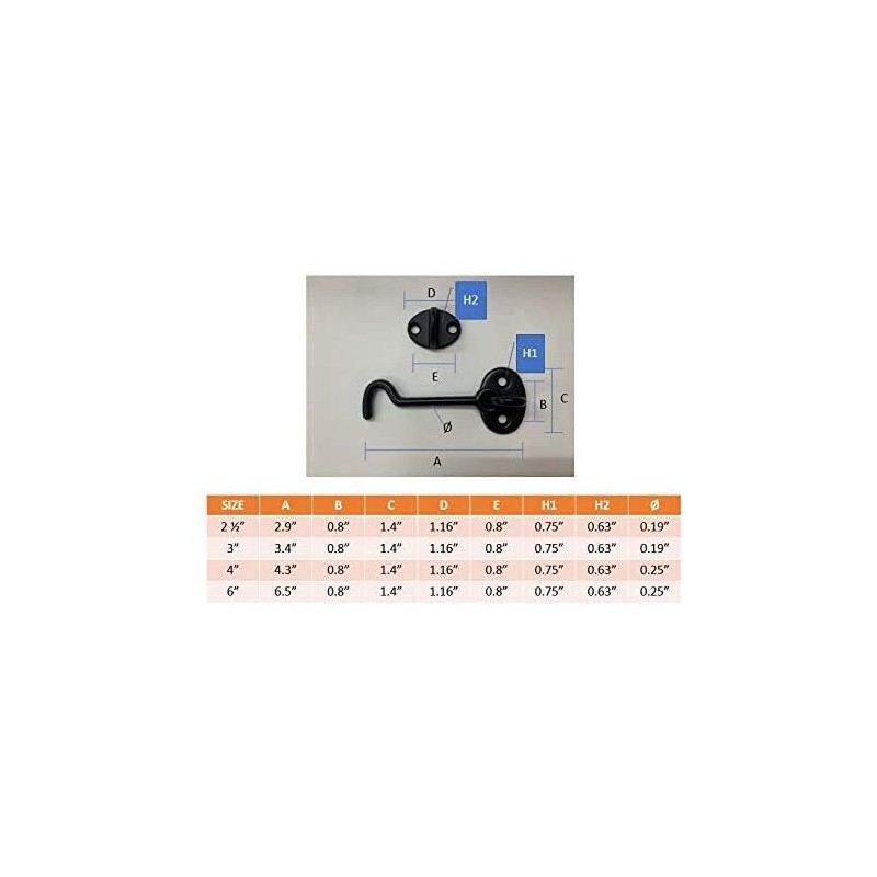 QCAA Forged Brass Cabin Hook Latch & Eye, 3", Vibrated