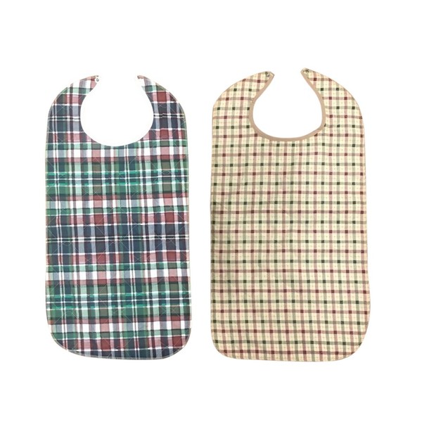 Adult Bib with Waterproof Vinyl Backing Washable 17x34 Plaid (Snap Closure) Made in USA (Pack of 8)