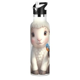 THERMOS FUNTAINER - Botella de agua con pajita, 12 onzas, botella de agua aislada al aspiradora para niños, de acero inoxidable con tapa, Peace