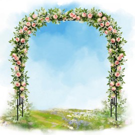 SHANTRA Garden Arch Trellis, 126’’ L x 94.5’’ H Adjustable Garden Arbor Trellis for Climbing Plants Outdoor, Large Wedding Arch for Ceremony, Party, and Lawn Decoration, Black