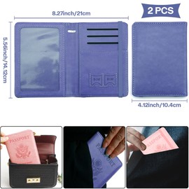 Passport Cover 2 Pack, Waterproof Leather Wallet - Dark Purple and Pink - Men, Women, Family Travel Essentials