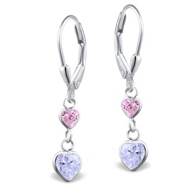 K416 Children's Earrings 925 Sterling Silver Heart Women's Hanging Earrings Hook Earrings, Silver Sterling Silver 925 sterling silver, artificial crystal stones Silver Sterling silver, Cubic Zirconia