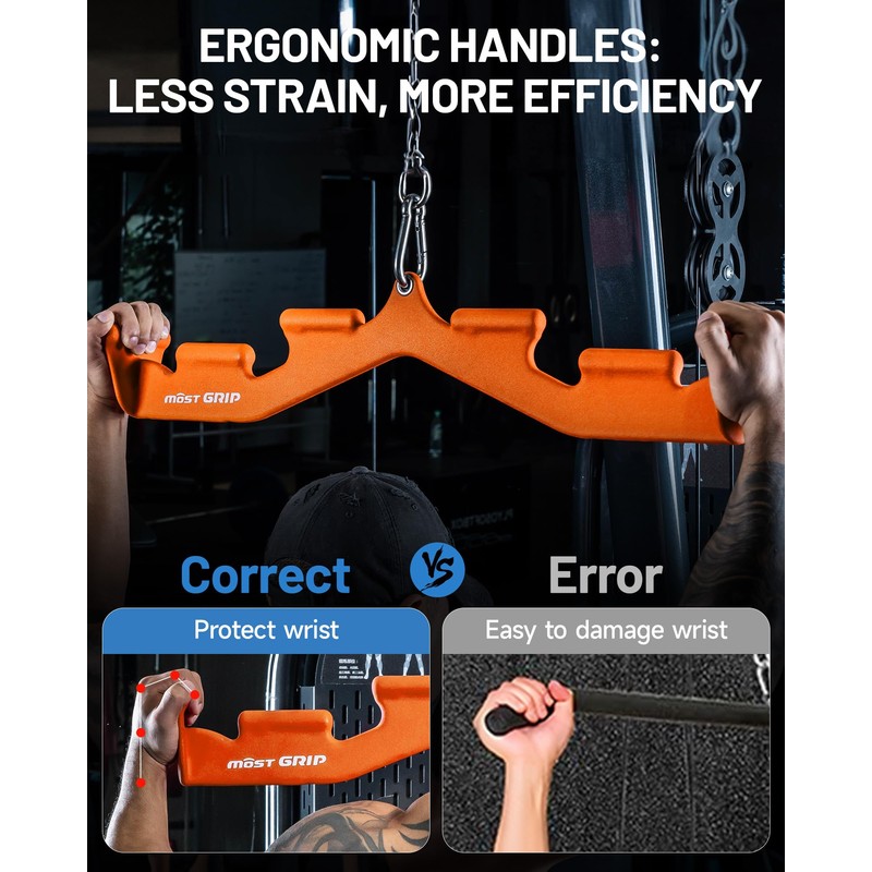 MOST GRIP LAT Pull Down Bar with 6 Ergonomic Handles,