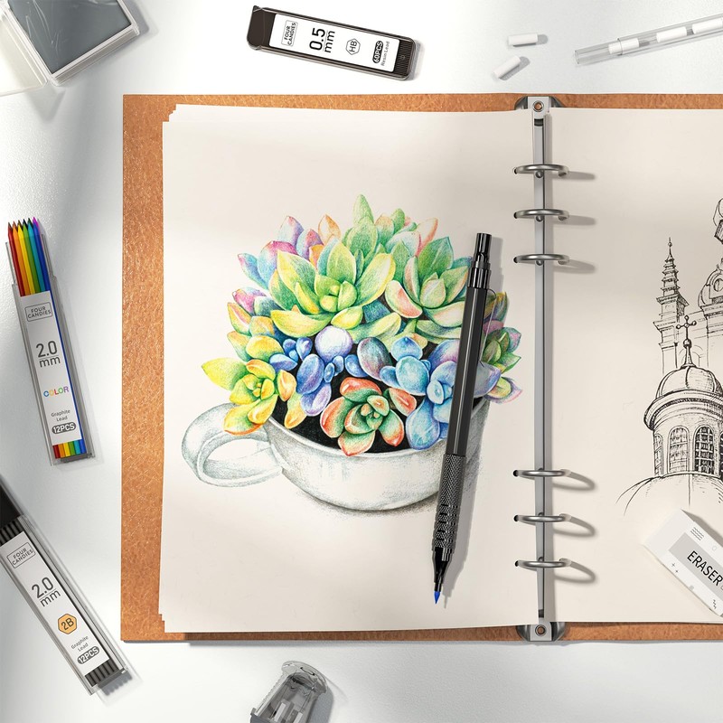 Four Candies Metal Mechanical Pencil Set, 3PCS Art Drafting Pencils