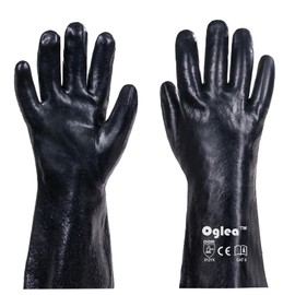 OGLEA Heavy Duty PVC Rubber Gloves, Chemical Liquid Oil Resistant Water Proof Gloves, Cotton Lining, Coated Cold Proof