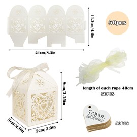Wedding Gift Box Candy Box Favours Box 50 Pieces Off-White Gift Boxes Candy Box with Ribbon for Table Decoration Wedding Anniversary (5 x 5 x 8 cm)