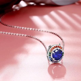 Qings 925 Sterling Silver Birthstone Necklace for Women Classic Cubic Zirconia Round Pendant Necklace 12 Months Jewellery Gift for Mum Girls Birthday Wedding 45 cm + 5 cm Chain Gift Box, Sterling