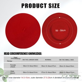 GIDWRIY French Classic Beret Women's Beret, Women's Wool, French Hat, Winter Hat, Beret Hat, Artist Hat, Pantomime, Berets for Spring, Autumn, Winter, Large Red, 58