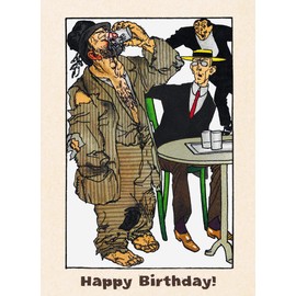 PIXILUV HAPPY BIRTHDAY Greeting card ~ Rageddy Man and Businessmen Drinking Funny Adult Cartoon ~ Birthday Wishes Vintage Large Greeting Card