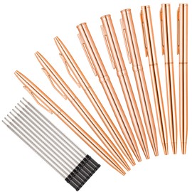 Whaline 9Pcs Metallic Rose Gold Ballpoint Pen with 9Pcs Refills Retractable Ballpoint Pens Black Ink Nice School Prize Stationery Gift for Business Office Students Back to School Supplies