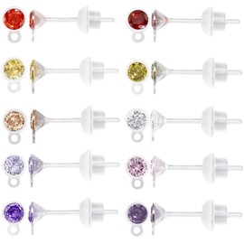 Beebeecraft 10 Pairs 10 Colors Cubic Zirconia Earrings Studs Colorful Flat Resin Stud Earring with Plastic Post for Women Men Multipack Sensitive Ears