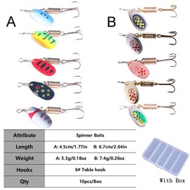LURESMEOW Trout Lures Spinner Baits Fishing Lures Kit for Bass Trout Spinners Lure with Tackle Box Spinnerbait for Freshwater Saltwater,10pcs