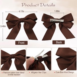 Bessrung Hair Bows for Women, 6PCS Bow Hair Clips, Small Satin Hair Bow Clips for Women Girls Teens, Cute bow Clips for Curly Straight Hair, Brown Hair Accessories for Party Dating Wedding Gift