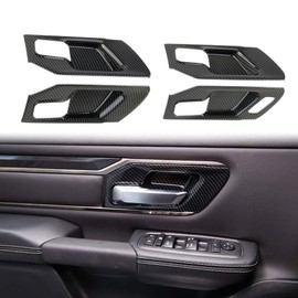 Korlot Carbon Fiber Style Interior Door Handle Bowl Panel Cover Trim for Dodge Ram 1500 2019+ (4 Doors-with seat Button)